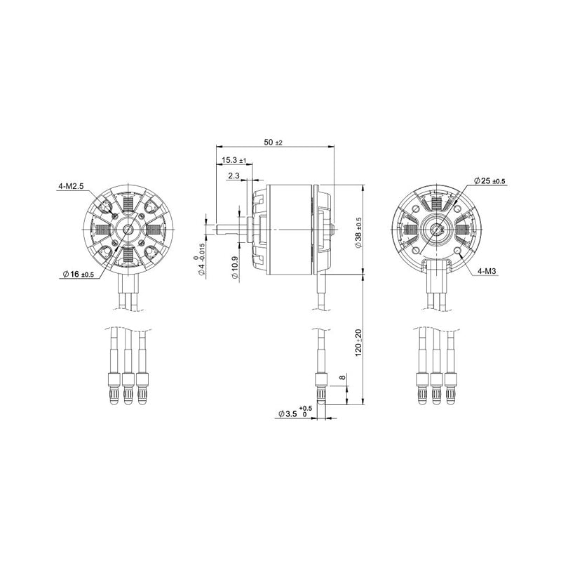 Detrum BM3715A-890KV Brushless Motor Drawing