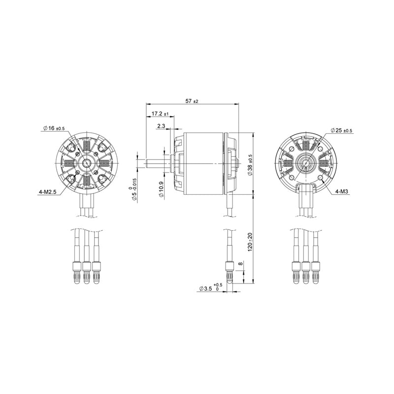 Detrum BM3720A-500KV Brushless Motor Drawing