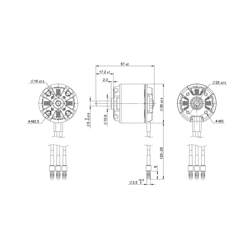 Detrum BM3720A-600KV Brushless Motor Drawing