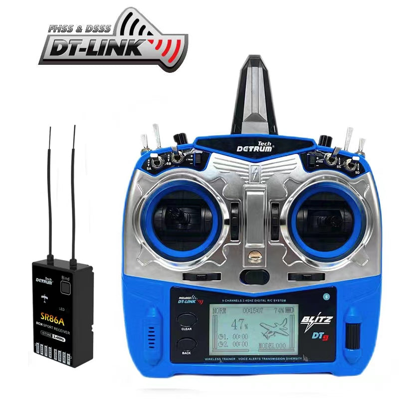 Detrum Blitz-DT9 9CH Smart Programming/Telemetry Transmitter Blue w/ iStone SR86A Stabilizer Receiver