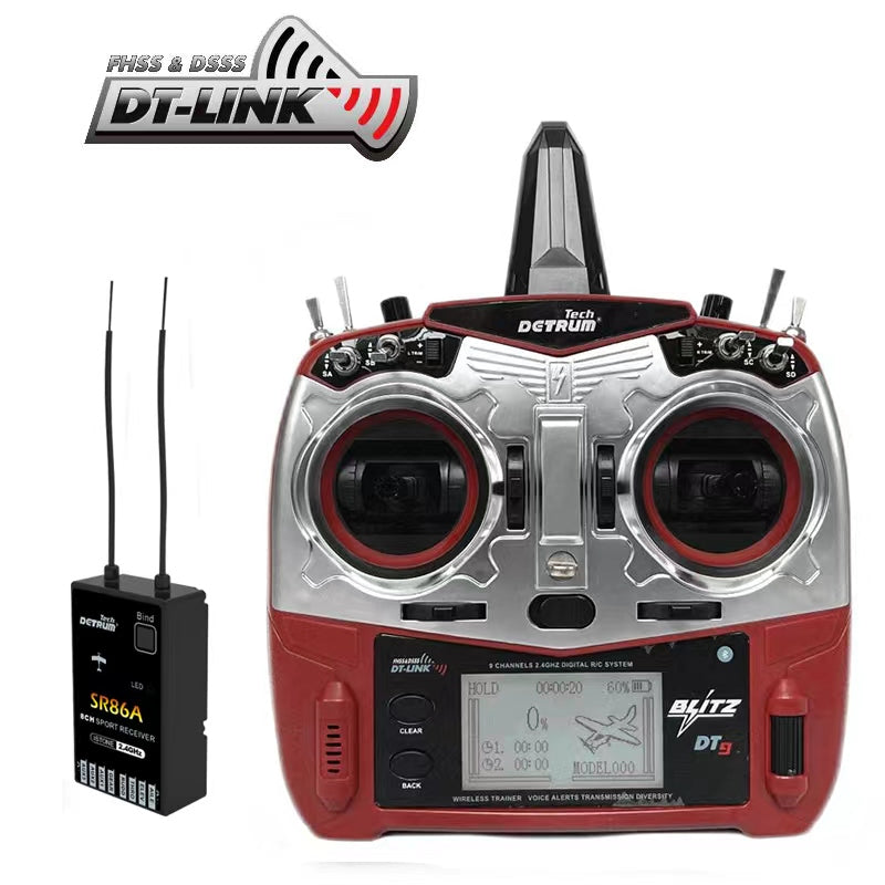 Detrum Blitz-DT9 9CH Smart Programming/Telemetry Transmitter Red w/ iStone SR86A Stabilizer Receiver