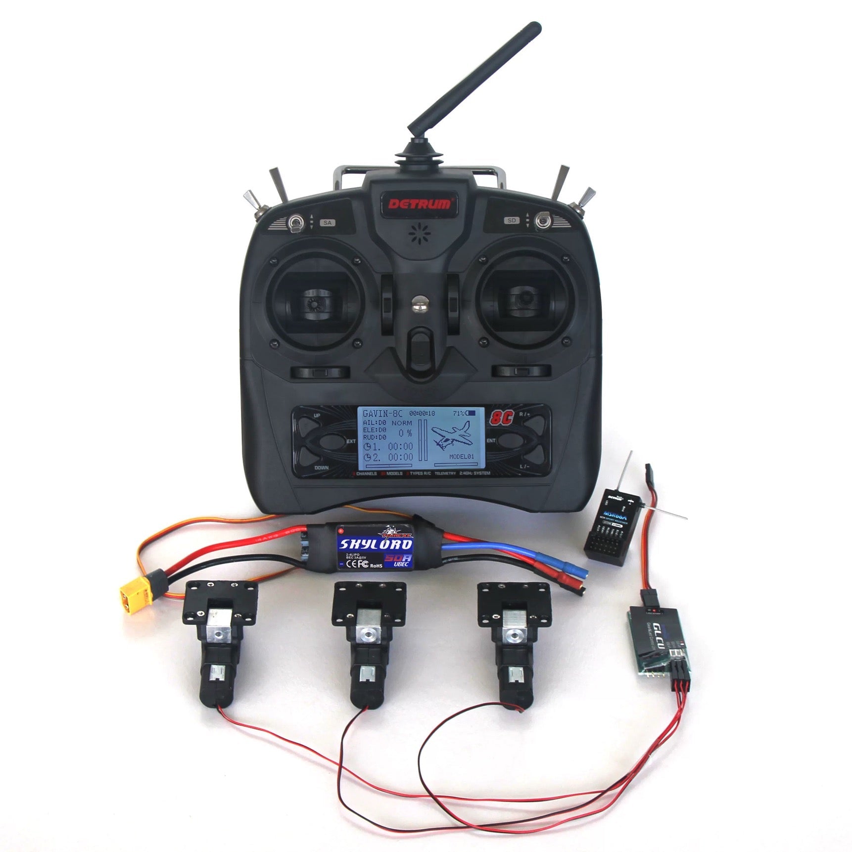 Dynam-Radio-Combo-1-Detrum-Gavin-8C-Transmitter-MSR66A-Stabilizer-Receiver-Skylord-50A-ESC-Metal-E-Retracts-V3