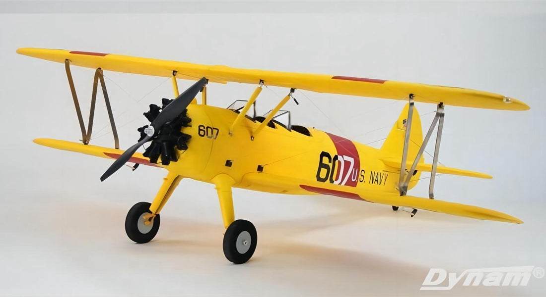 Dynam Stearman PT-17 Yellow 4S RC Biplane 1300mm 51inch Wingspan PNP/BNF/RTF - DY8977YL