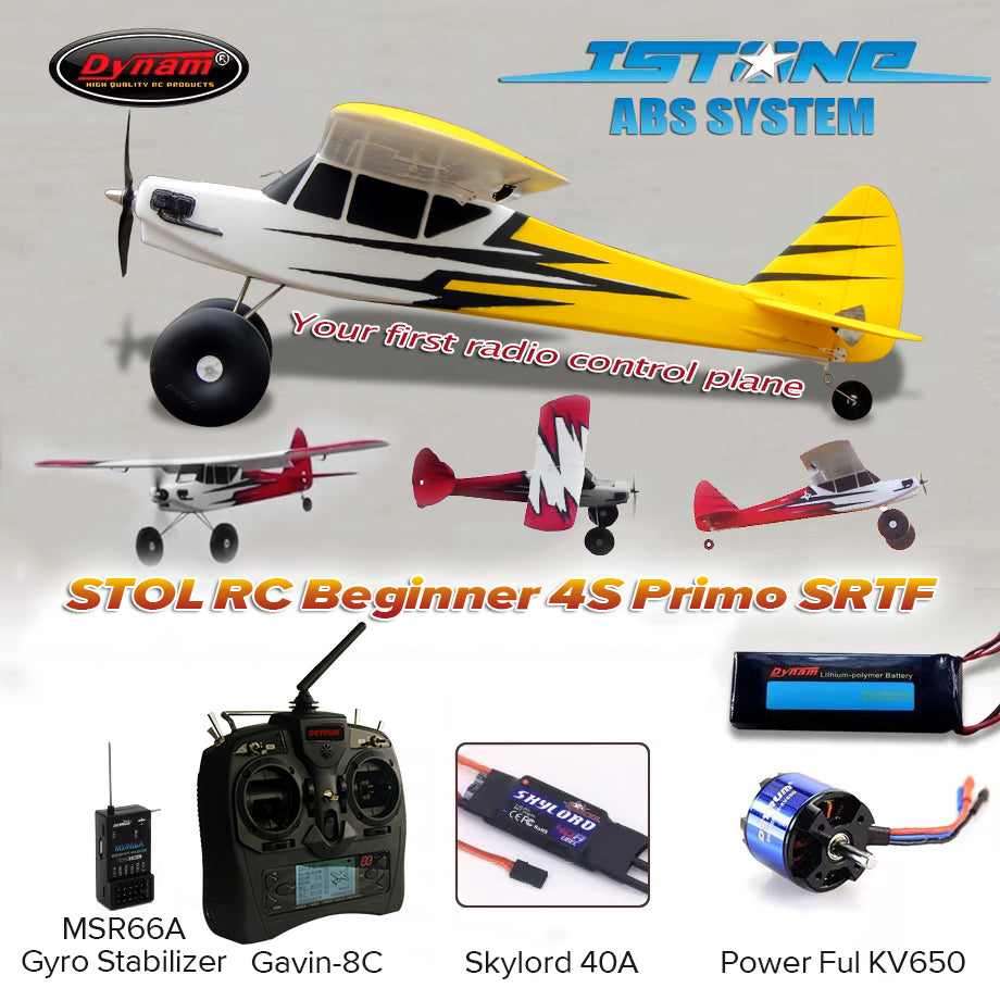 Dynam RC Beginner Primo Trainer Yellow STOL Bigfoot 4S 1450mm w/ Flaps SRTF