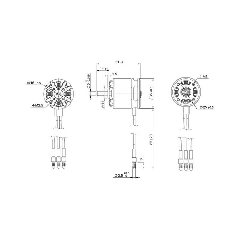 TomCat G10 3514-1150KV Outrunner Brushless Motor (10 Glow) Drawing