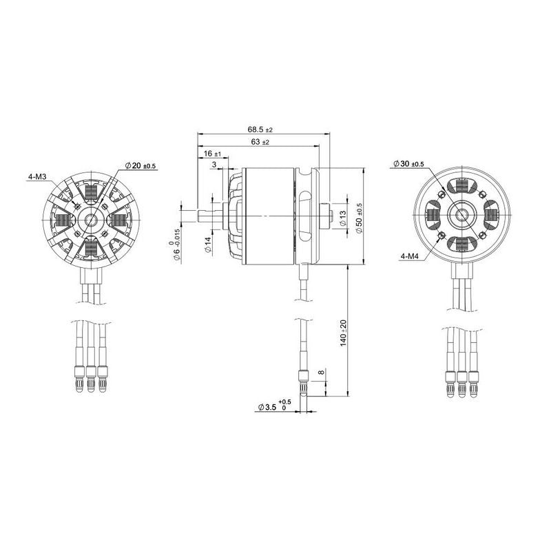 TomCat G46 5020-680KV Outrunner Brushless Motor (46 Glow) Drawing