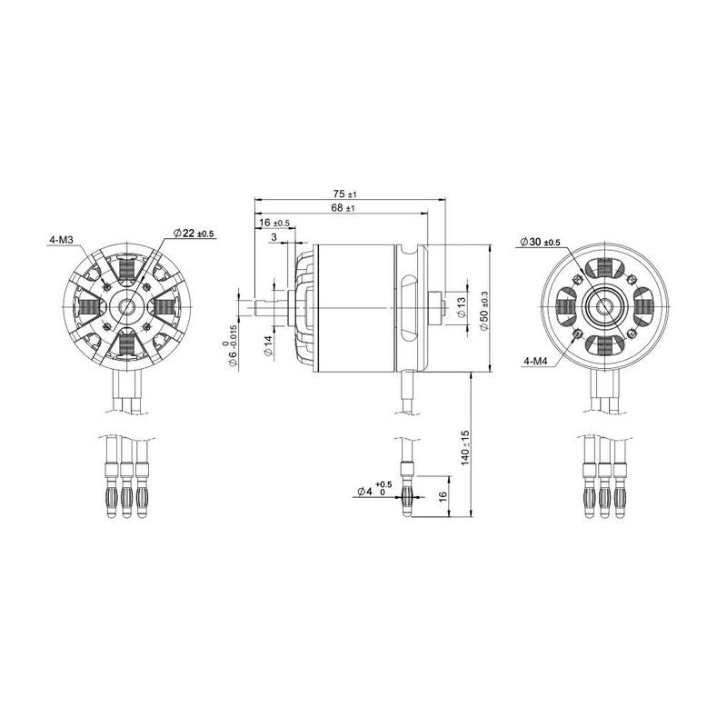 TomCat G52 5025-590KV Outrunner Brushless Motor (52 Glow) Drawing